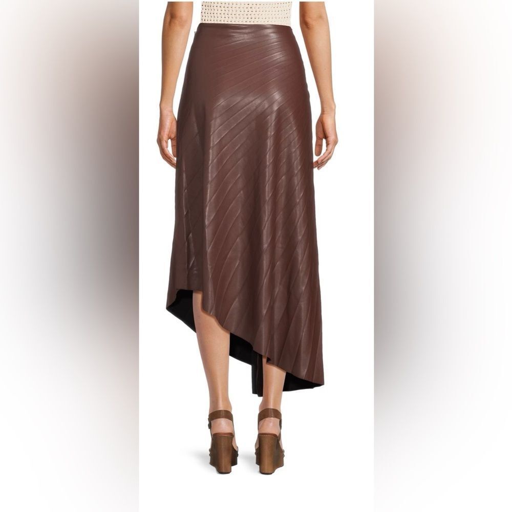 A.L.C. Asymmetrical Chocolate Faux Leather Pleated Ruched Maxi Skirt size 0